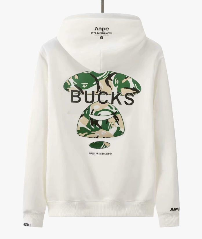 MOLETOM AAPE X NBA BUCKS 'WHITE'