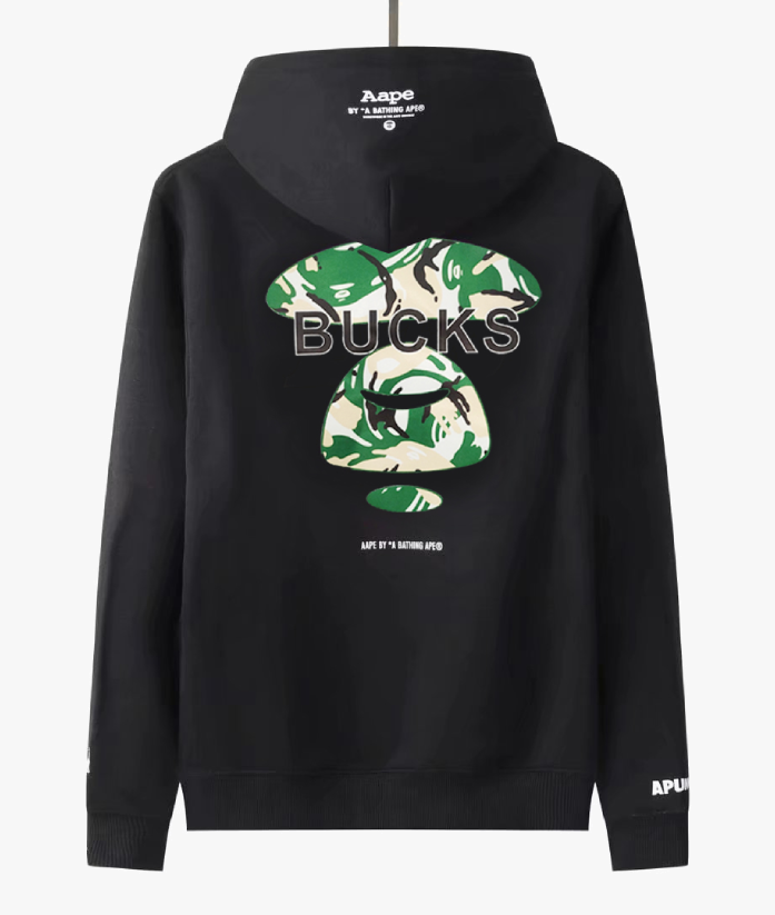 MOLETOM AAPE X NBA BUCKS 'BLACK'