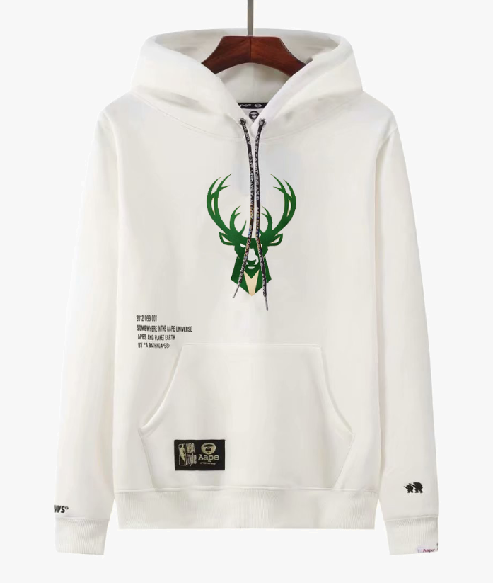 MOLETOM AAPE X NBA BUCKS 'WHITE'